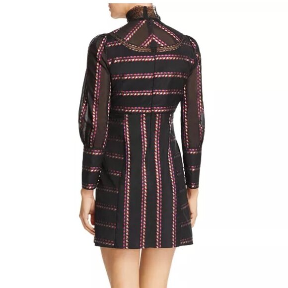 Sandro Sibel Floral Jacquard Mini Dress Lace Mock Neck Metallic Size 1 Small - Picture 15 of 15